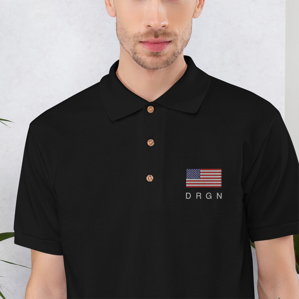 Himmel Gymnastik Løb America's Blockchain Embroidered Polo Shirt- Dark - Dragonchain Store